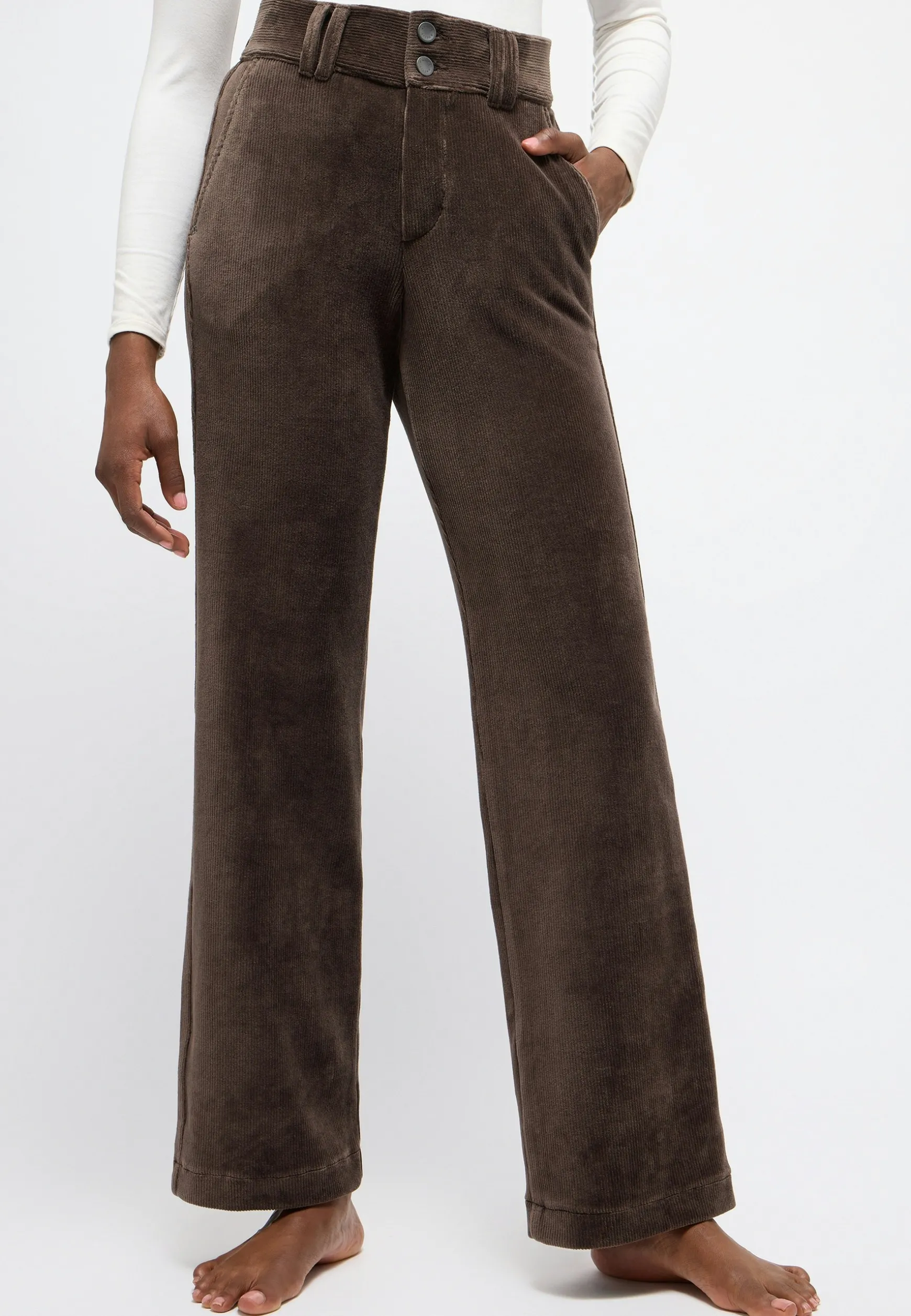 Corduroy Button Wide Leg Pants