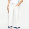 Cropped culotte jeans with batik print