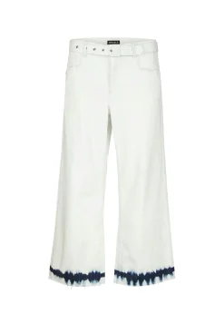 Cropped culotte jeans with batik print