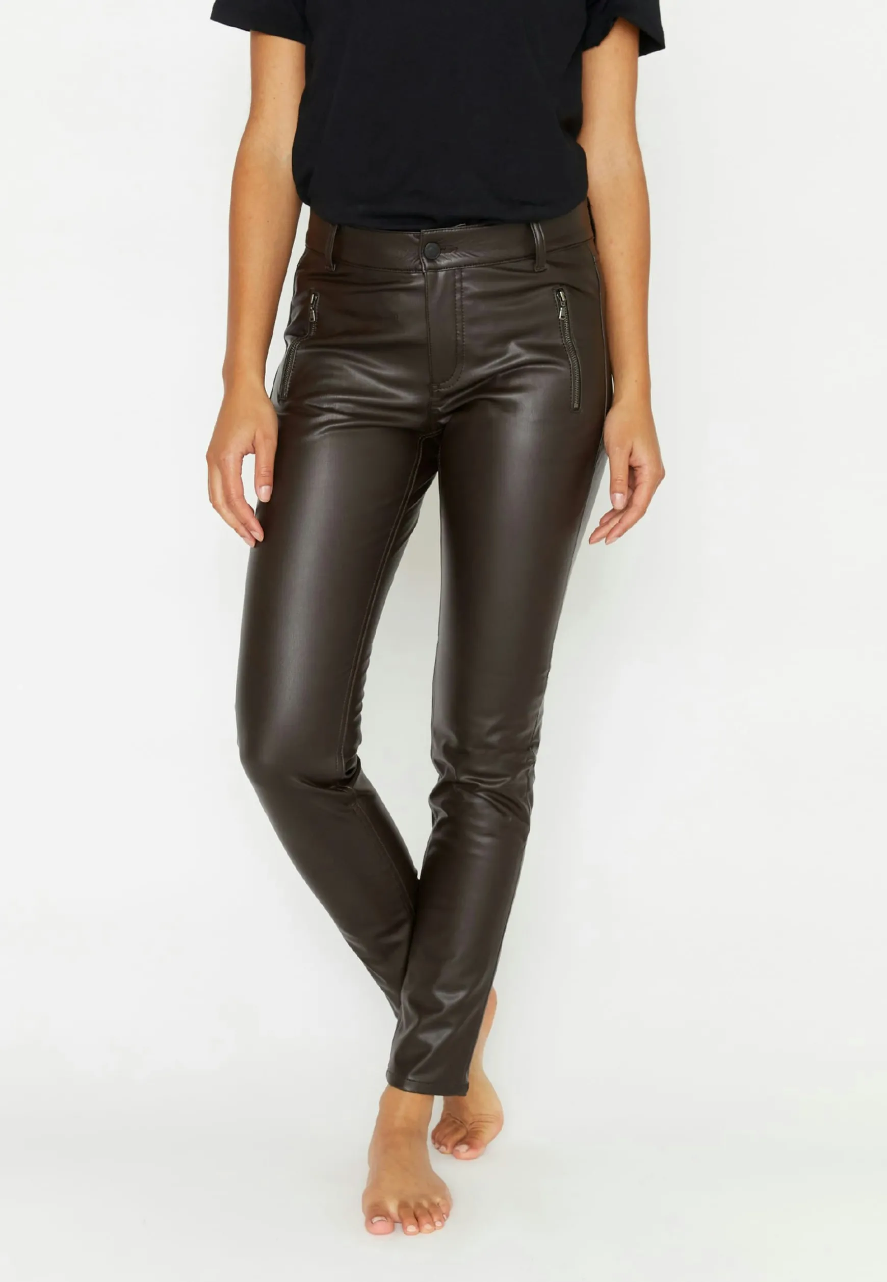 Faux leather pants Skinny Pocket Zip in solid design