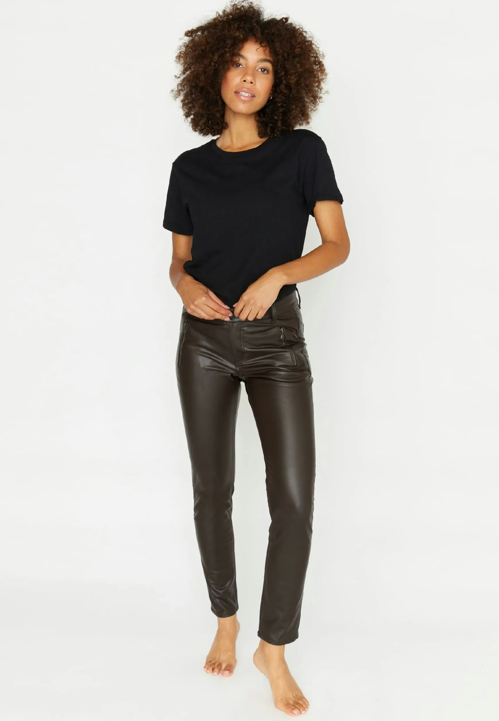 Faux leather pants Skinny Pocket Zip in solid design