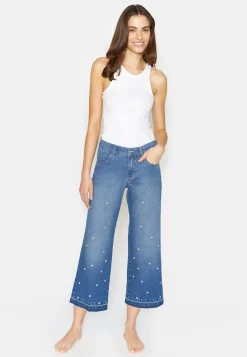 Jeans Linn Stitch Flower with flower embroidery