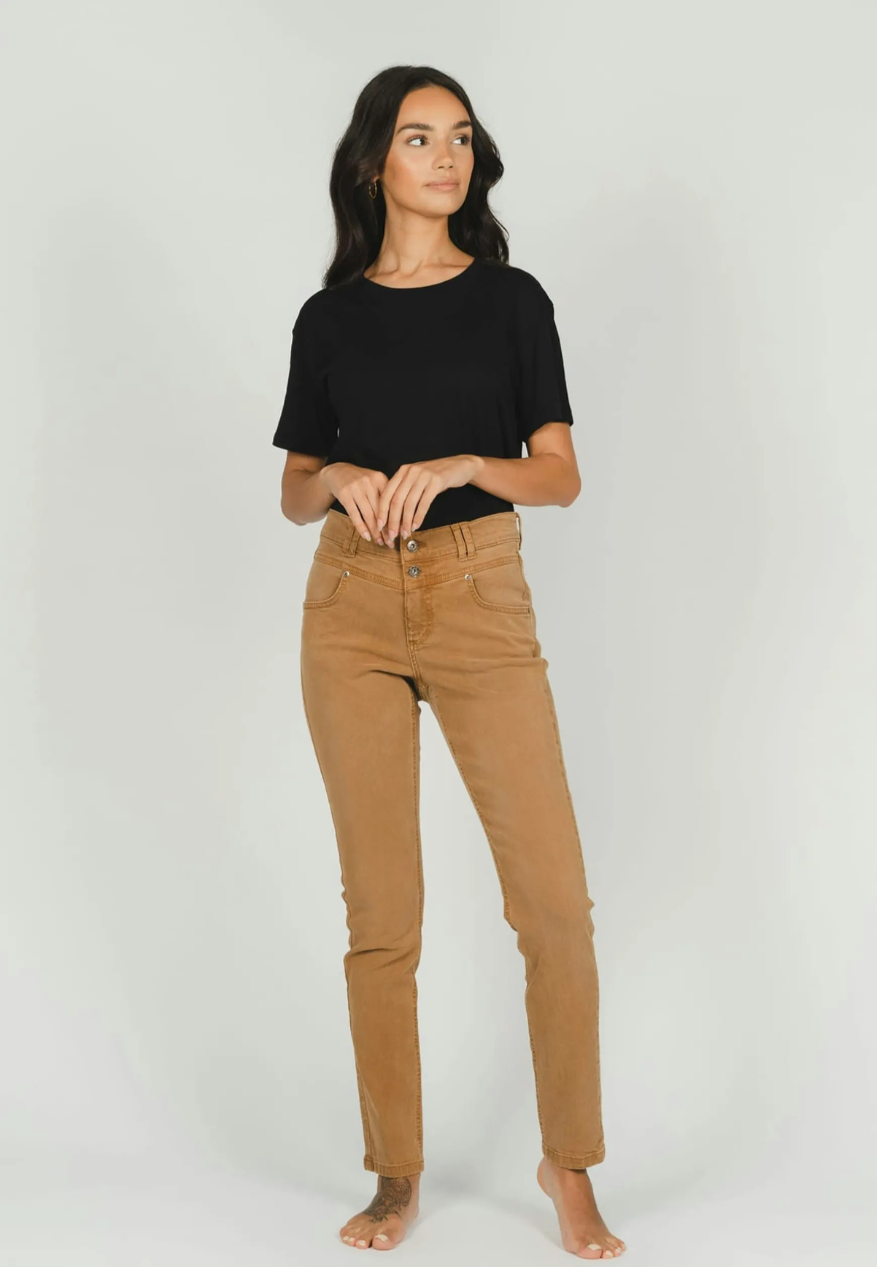 Jeans Skinny Button with colored denim